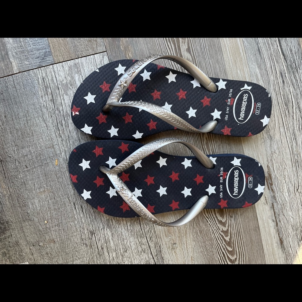Sandals like new!! Beautiful stars red, white, blue and silver.